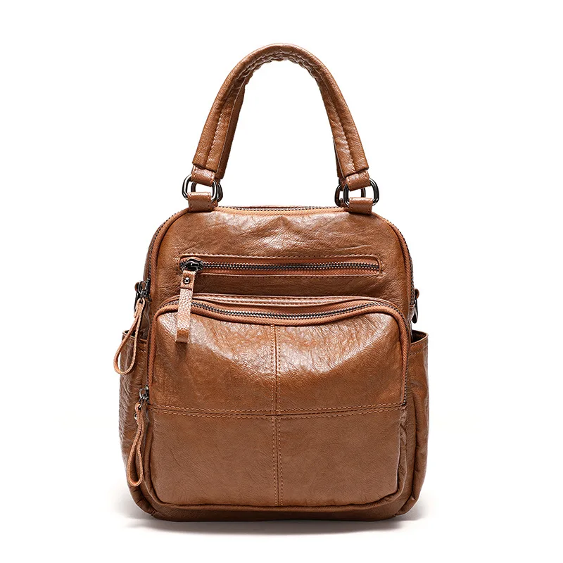 Jenny&Dave Italian Fashion Multi Pockets Handbag Messenger Bag Cowhide Backpack Retro Leather Bag for Women Fashion Shoulder Bag