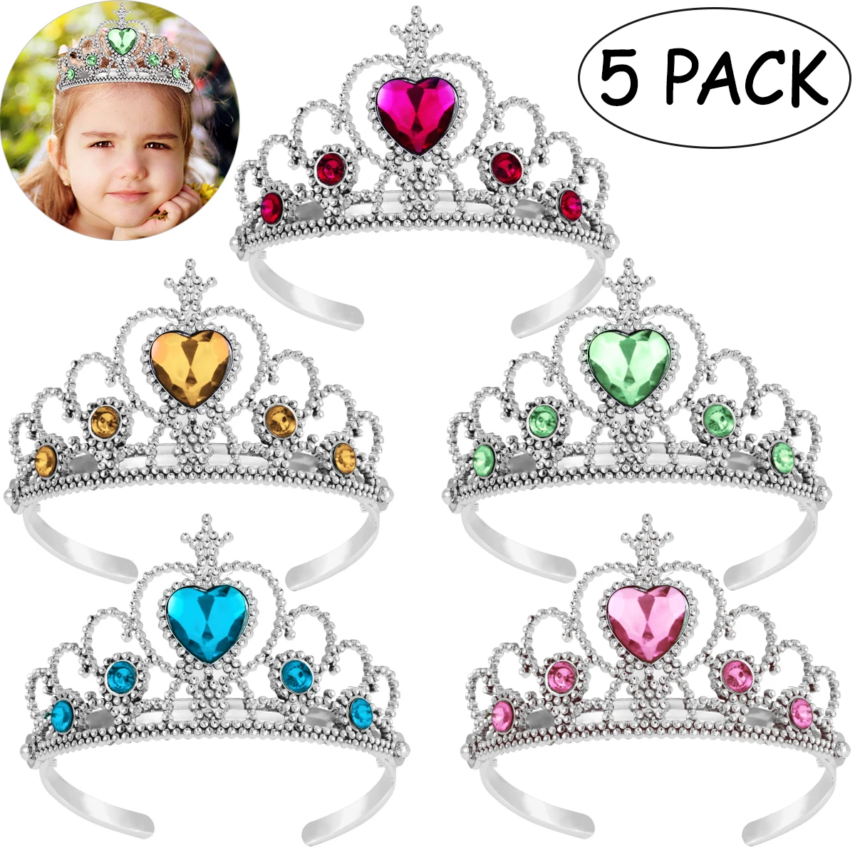 5pcs Cute Kids Tiara Crown Set Girls Dress up Party Headband Accessories Queen Princess Headdress Festive Children Headwear