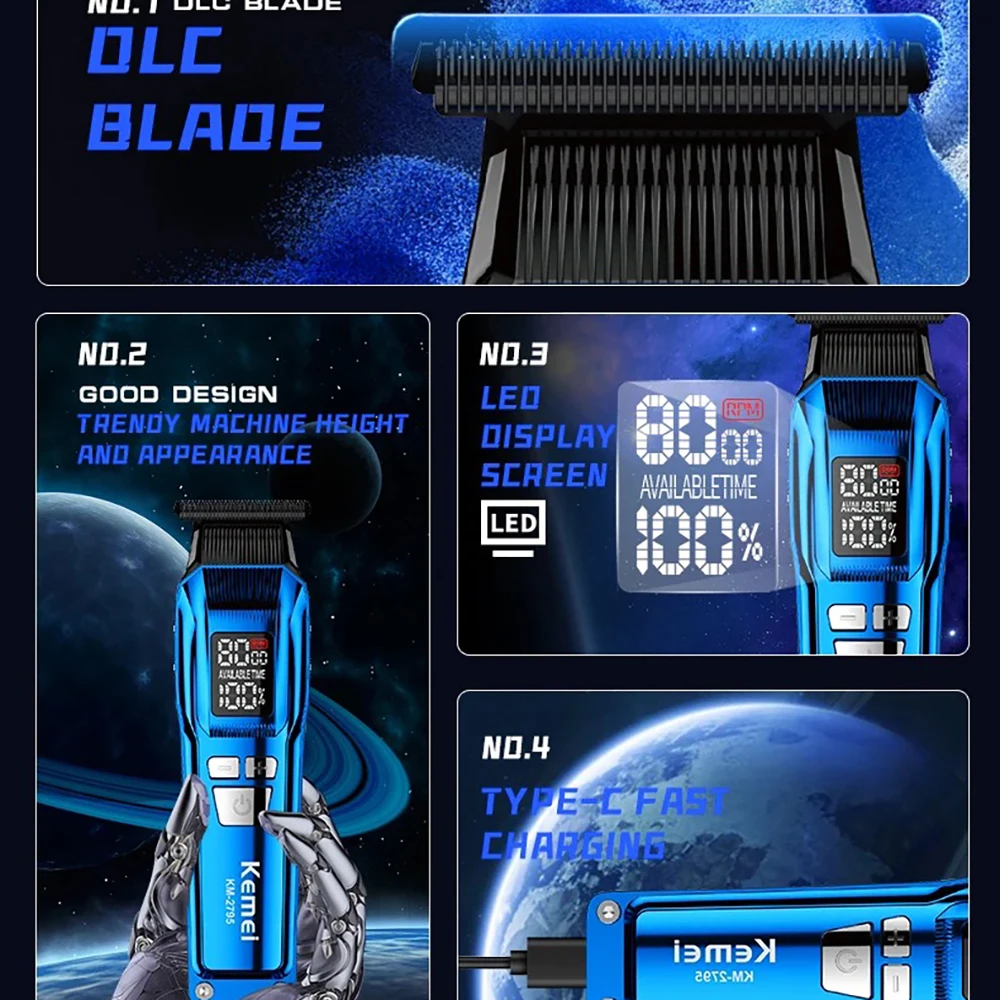 Kemei 2795 Professional Cordless Hair Trimmer Electric Rechargeable Hair Clippers Barber Zero Gapped Finish Hair Citing Machine 5