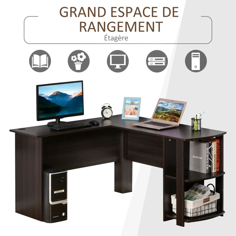 Bureau informatique d'angle chambre-bureau 120x140x75 cm, 2tiroirs