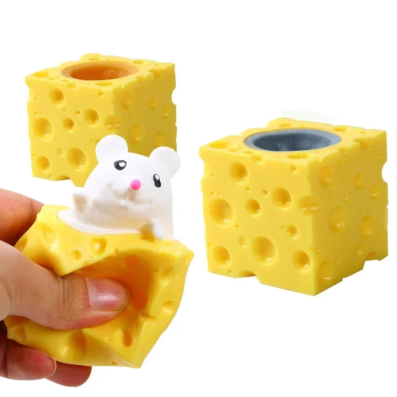 New Stress-relieving Pet Cheese Mouse Cheese Pinch Fun Stress Ball Vent Squirrel Cup Prank Toy Fidget Toys