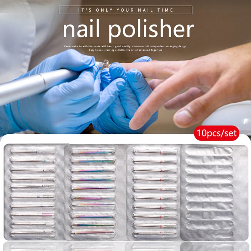 10 Pcs Diamond Milling Cutters For Manicure Carbide Nail Drill Bits Kits Equipment Tool Nail Drill Accessories Nail Sanding Cap