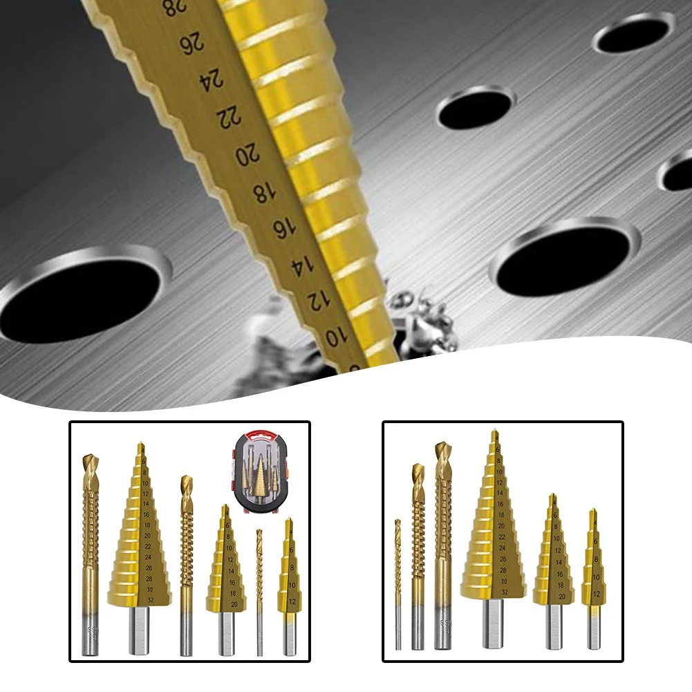 

6 Piece Step Drill Bit Saw Drill Bit Set Titanium Router Bit 4-12 4-20 4-32 Mm 3 6 8 Mm For Woodworking Metal Core Hole Opener S