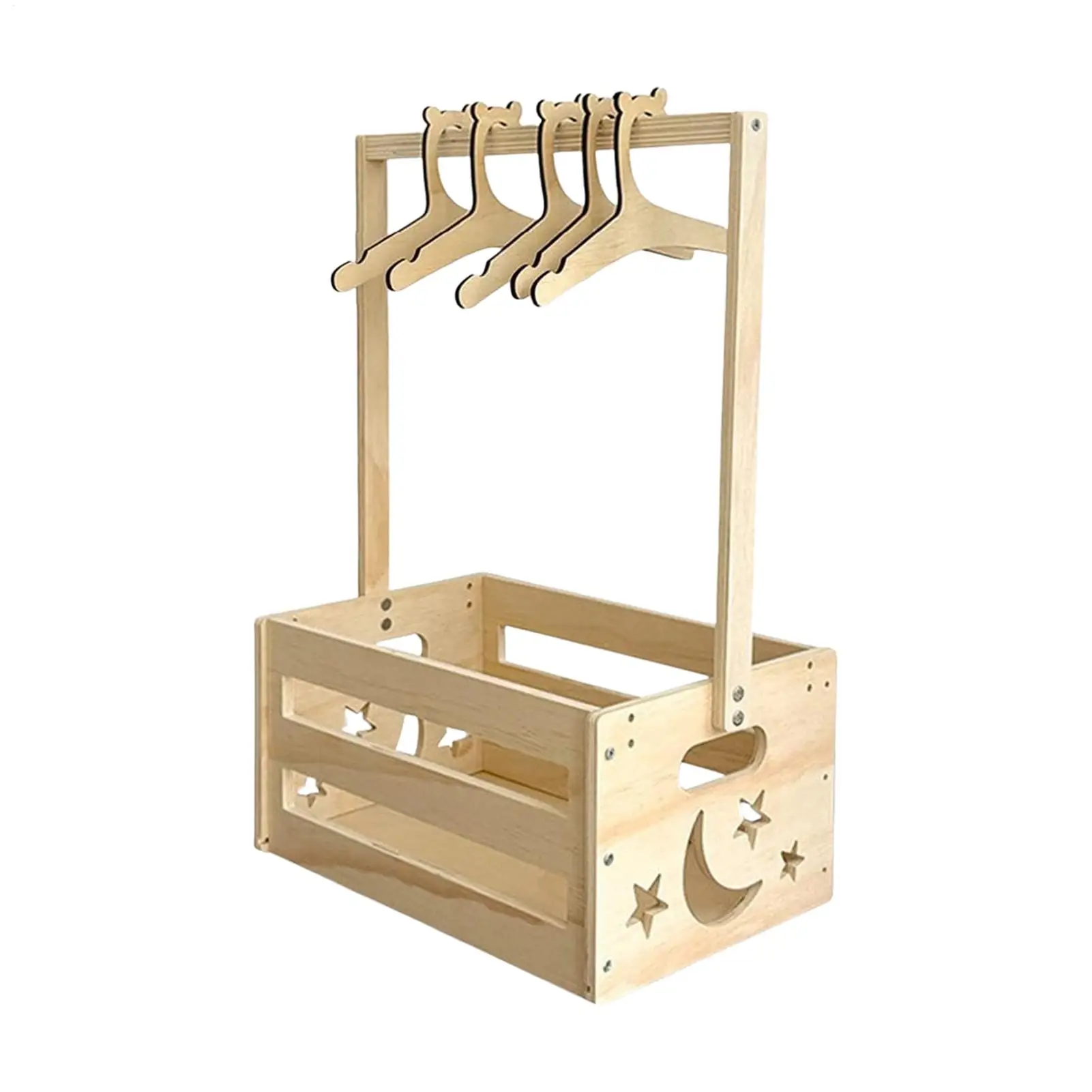  옷 수납함 (옷걸이 5개 포함) 나무 기저귀 수납 랙, 베이비 샤워 선물용 의류 바구니, 장난감 정리함