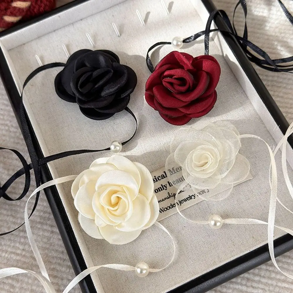 Cloth Rose Flower Adjustable Necklace for Women