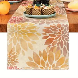 Bohemian Linen Table Runner - Simple Plant Design for Elegant Home and Dining Decor (Pattern 4)