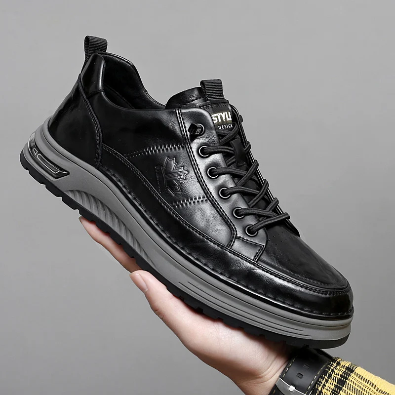Spring and Autumn Luxury Mens Casual Shoes Genuine Leather Business Office Oxford Shoes Antiskid Wear-Resistant Running Sneakers