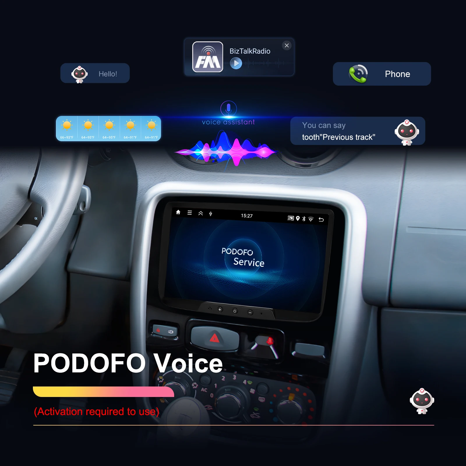 Podofo 8" Carplay Android Car Radio For Renault Car Intelligent System 2 Din GPS Navigation RDS Multimedia Car Radio