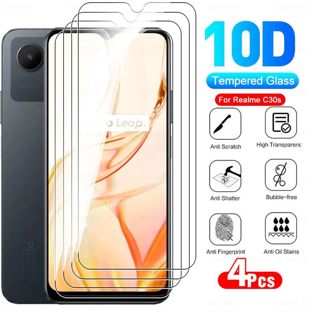 4 шт. закаленное стекло для Realme C30s C30 C31 C33 C35 4G Realmy C 30 30S 31 33 35 RealmeC30s 6,5 дюймов Полная защита экрана