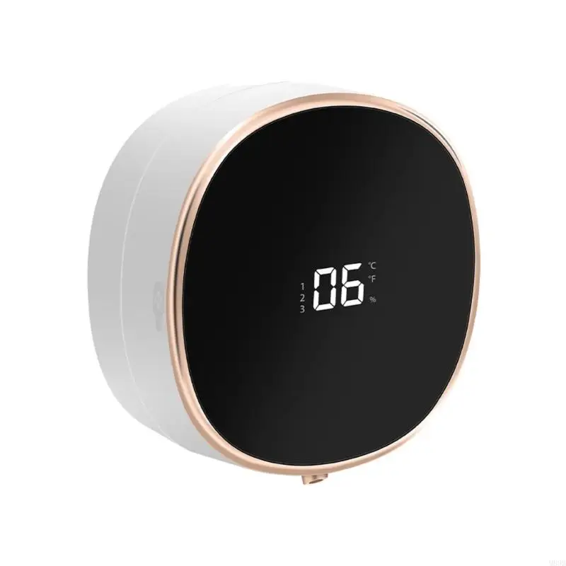 Distributeur de savon automatique mural rechargeable USB 500ml en acier inoxydable brossé, fixé au mur dans une salle de bain moderne.