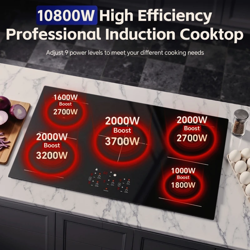 36 inch Electric Induction Cooktop 5 Burners, 10800W,Timer,Sensor Touch Control 1