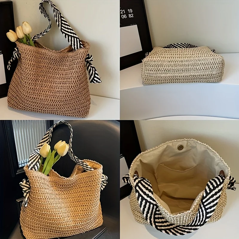 Boho Chic Large Woven Straw Tote Bag for Women Commuter Handbag Shoulder Bag, Perfect for Spring Outings, Beach Tote Bag,