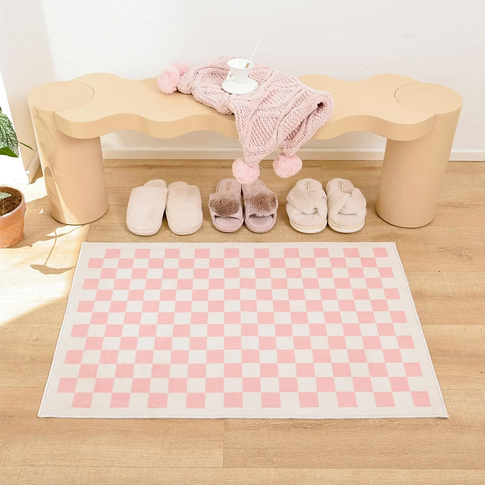 Modern Checkered Small Pink Rug Fashion Chessboard Grid Bedroom Decor Modern checkered small pink rug fashion chessboard grid bedroom decor