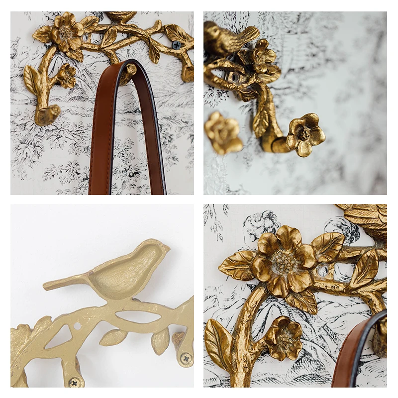 Exquisite classical tree metal branch bird hook behind the door single row hook punch wall bedroom towel clothes hook 4