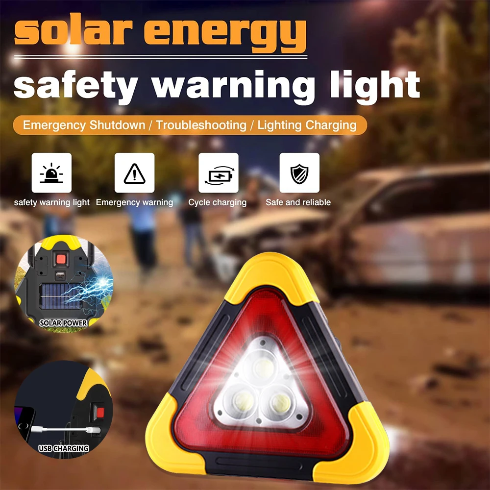 

Solar Car Emergency Breakdown Warning Triangle Lights USB Charging Traffic Safety Signal Triop Lamp for Vehicle Accident Repair