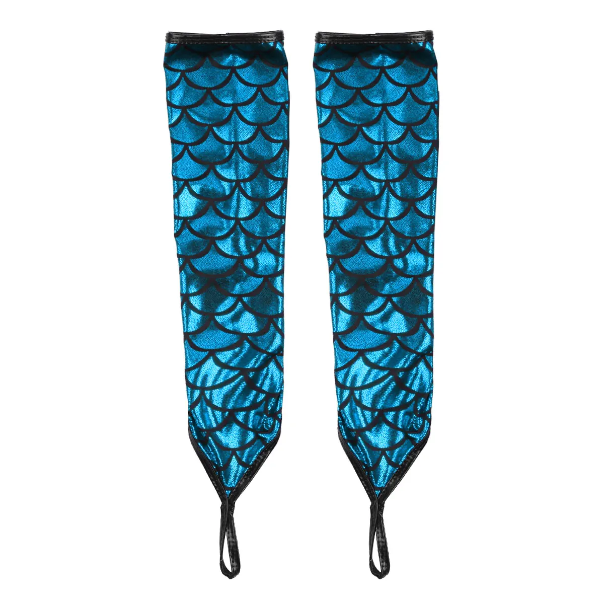 Women Mermaid Fish Scale Pattern Printed Long Hook Finger Gloves Fingerless Arm Sleeves Adult Halloween Cosplay Costume Accessor