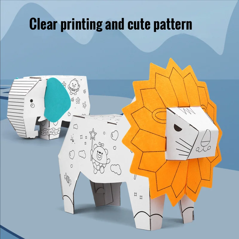 3D DIY handmade cardboard, creative cardboard, animals, graffiti, kindergarten models, cardboard toys, coloring, lions, 3