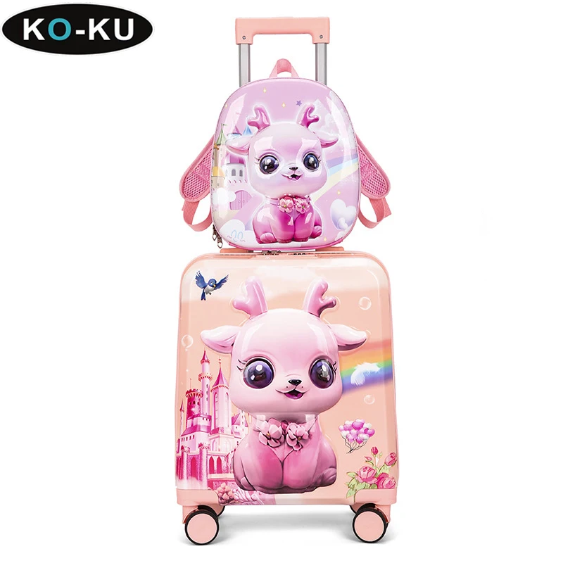 KO-KU 13-inch And 20-inch Fashion Children's Suitcases Set Cartoon Mini Boarding Carrier Travel Bag For Kids With Wheel_voghion.com