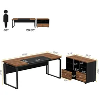 L-Shaped Executive Desk with Reversible File Cabinet, 63" Office Desk with Storage Drawers, L-Shaped Computer Desk wi 2