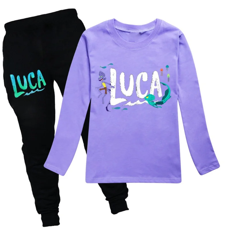 thumbnail image 1 of Disney-camisetas y pantalones de Jogging de Pixar Luca para bebés, trajes de manga larga de dibujos animados, conjuntos de ropa, 2 piezas, nueva película, otoño, 1 of 5