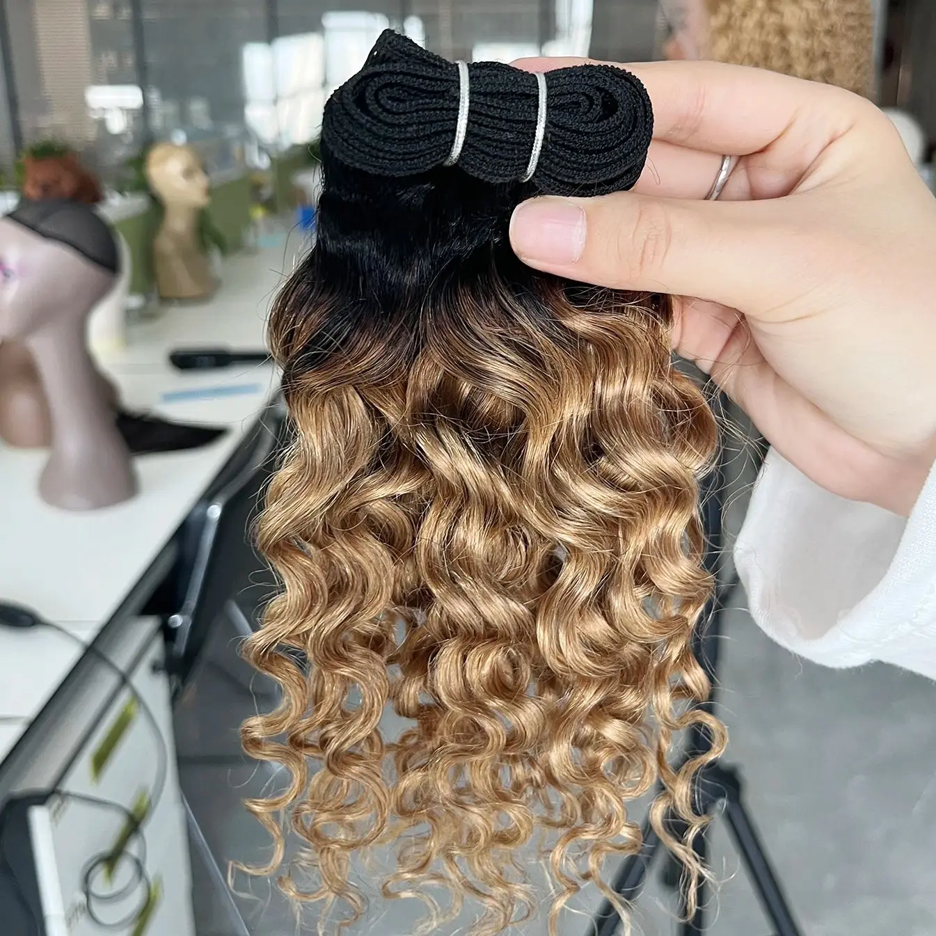 12 inch Human Hair Bundle Water Wave Curly 50gram Remy Human Hair Weave Extension 1B 27 Ombre Black Honey Blonde Bobbi human hair extensions human hair bundles