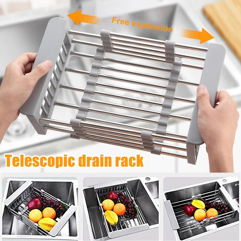 

Kitchen Stainless Steel Sink Rack Telescopic Sink Dish Rack Sink Holder Organizer Fruit Vegetable Adjustable Washing Drainer