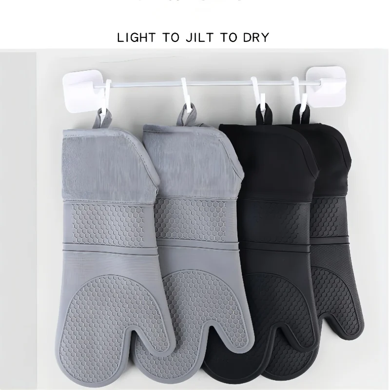 Silicone Oven Hot Mitts, Extra Long Professional Baking Oven Gloves , Quilted Liner- Food Safe,Pot Holders Cooking,Kitchen