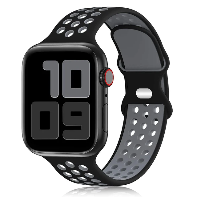 Silicone Strap For Apple Watch Band 44mm 40mm 42mm 38mm 44 mm watchband Breathable bracelet Apple watch 6 Strap iWatch 7 5 4 se 10Black grey