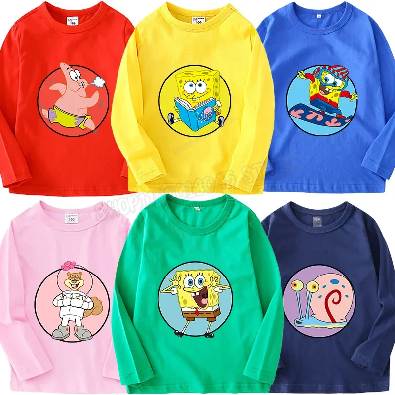 Spongebob Squarepants Maglietta A Maniche Lunghe Patrick Star Figure Kids Cotton Tees Cute Tops Ragazzi Ragazze Autunno T Shirt Vestiti Per Bambini