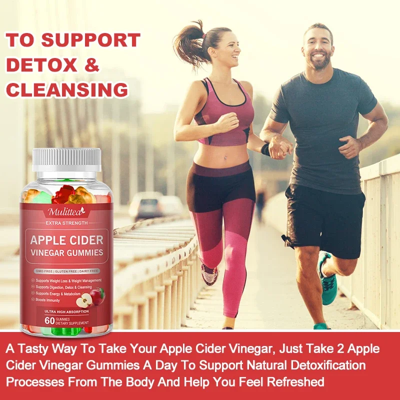 Mulittea Malic Acid Apple Cider Vinegar gummies for Boost Energy Detox & Fat Burner &flat belly Gut Health Body Management