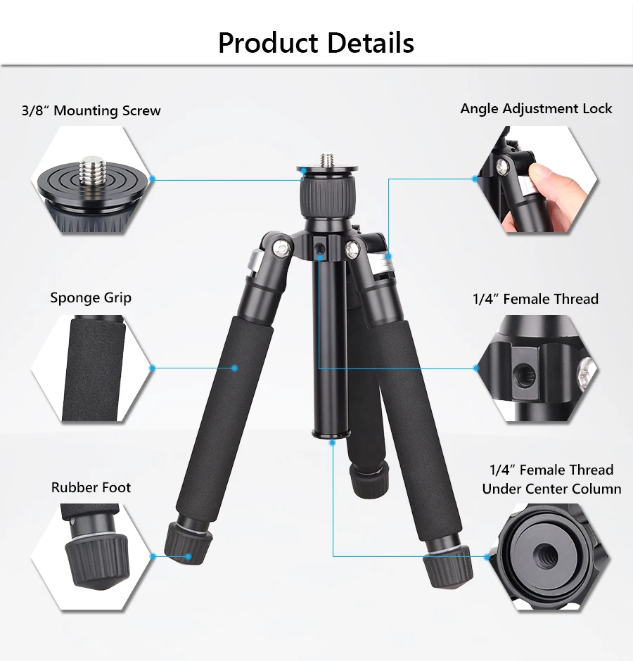 GoPro, alumínio portátil Desktop tripé, baixa gravidade, BallHead, carga 10kg