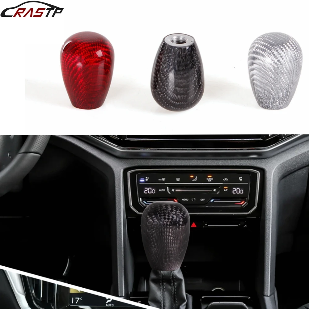 Universal Carbon Fiber Oval Manual Gear Shift Knob With  Adapter for Most Car Decorations Classic JDM Style Black Red Silver