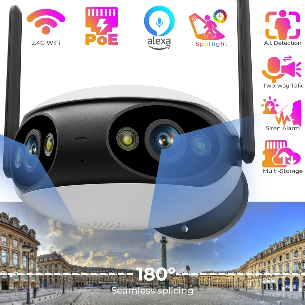 

Наружная панорамная IP-камера с двойным объективом и углом обзора 180 °, Wi-Fi