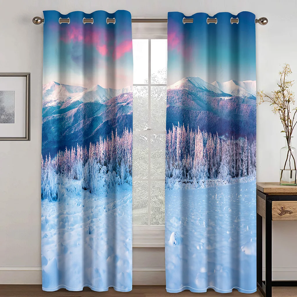 3D Sunrise Over The Mountain Beautiful Landscape Blackout Curtain Set, Suitable for Home