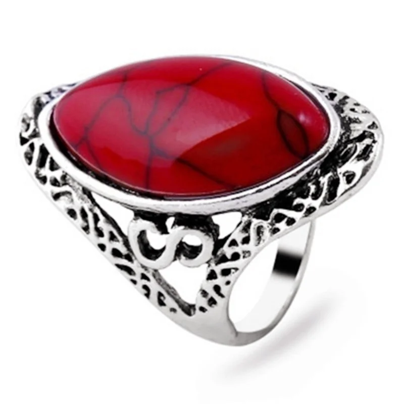 Vintage Bohemian Style Oval Rings for Women Finger Ring Engagement & Wedding Bridal Band Jewelry Ring Size 6-11 6 Colors
