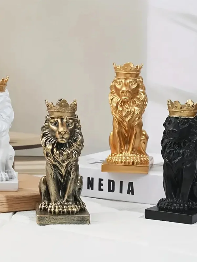 Kreative Löwenstatue, Krone, Löwenstatue, handgefertigt, Kunst, Geschenk, Heimbüro, Dekoration, Wohnzimmer, Schreibtisch, Heimdekoration – Detail 2