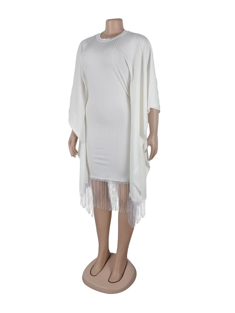 Wmstar Plus Size Dresses for Women Wholesale Sequined Tassel Batsleeve Elastic Body Hugging Dress New Style Dropshopping