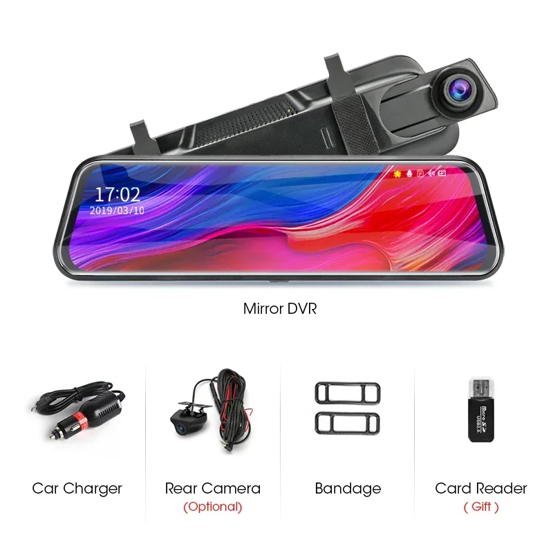 Jansite 10" Car DVR Touch Screen Stream Media 1080P Front/Rear Camera Dash cam Auto Video Recorders Rearview Mirror Backup cams