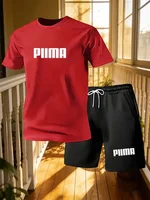 Ensemble décontracté d'été pour hommes, t-shirt à manches courtes et short, imprimé lettres simple et tendance, ensemble sport 2 pièces à séchage rapide 2