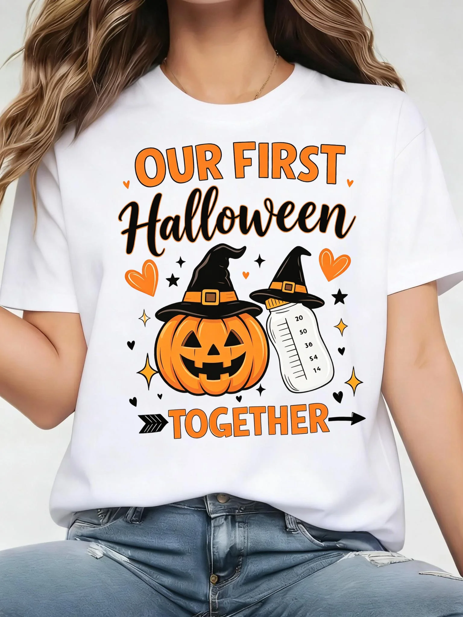 Our First Halloween Together Cotton T-Shirt — Color: WHITE / Size: M