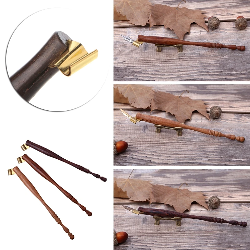 Begchy Penna per Calligrafia In Legno con Incisione Inglese, Supporto per Penna per Calligrafia Obliqua con Pennini In Vetro, Accessori, A