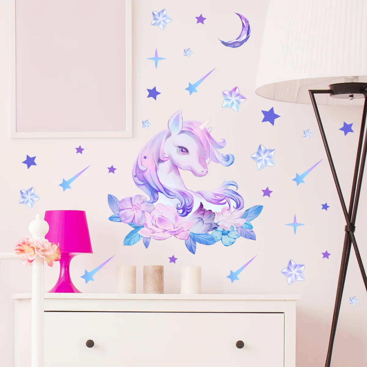 28*38cm Unicorn Moon Star Wall Stickers Luminous Stickers Living Room Bedroom   Home Decorative Wall Stickers Wallpaper Ycg2028 moon stars diy glow in the dark luminous stickers