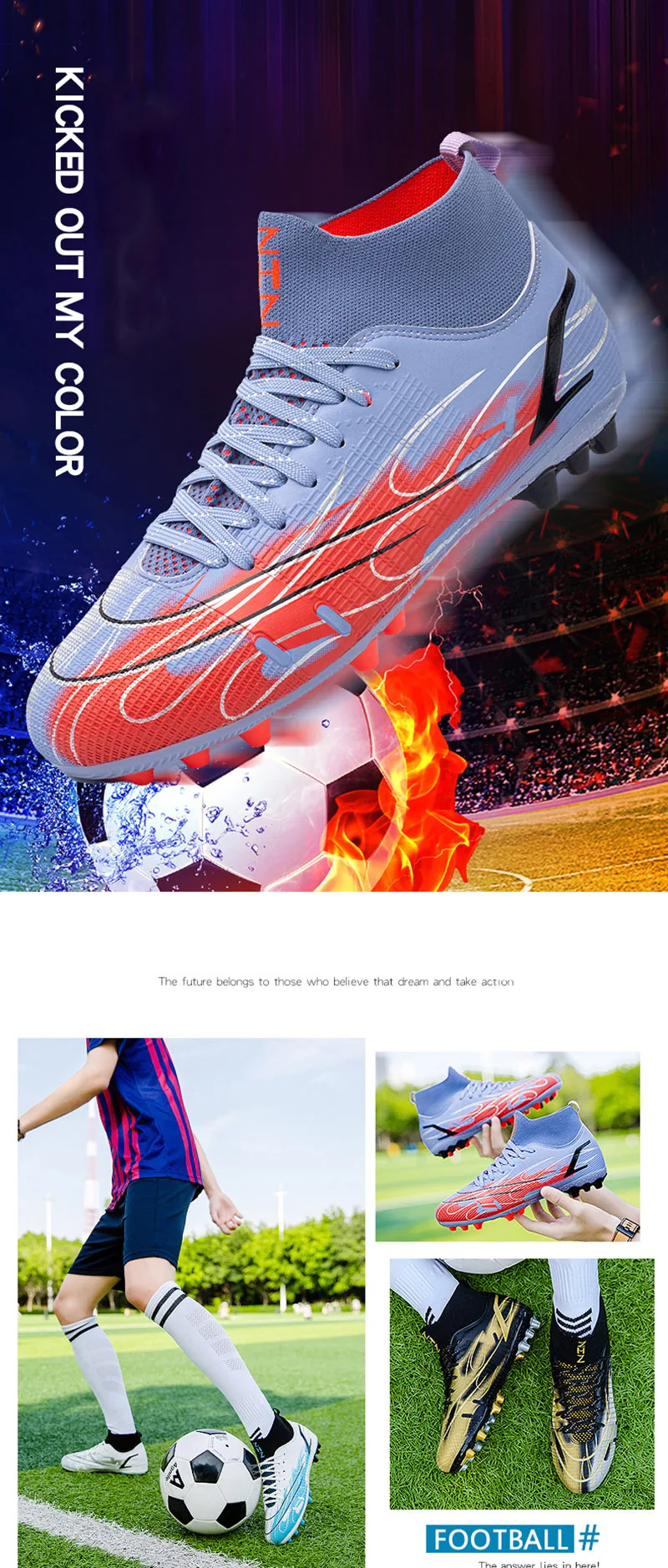 Men Football Boots High Ankle Long Spikes Comfortable AG Kids Outdoor