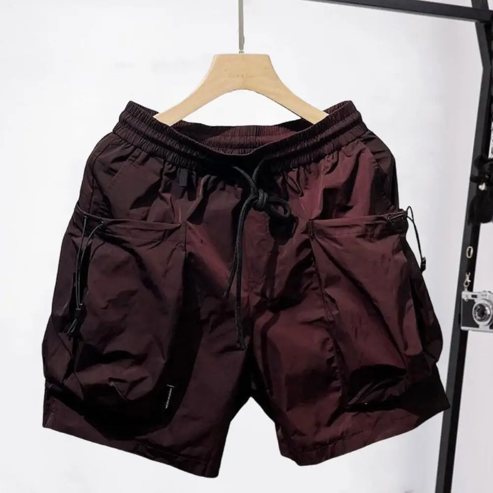 Summer Men Shorts Elastic Waist Adjustable Drawstring Cargo Shorts Thin Wide Leg High Street Hip Hop Style Short Pants 2