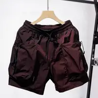 Summer Men Shorts Elastic Waist Adjustable Drawstring Cargo Shorts Thin Wide Leg High Street Hip Hop Style Short Pants 2