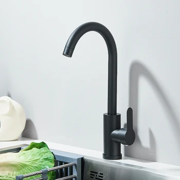 Rubinetto da cucina nero Maniglia singola in acciaio inossidabile Miscelatore acqua calda fredda Gru da cucina per montaggio su piano 1