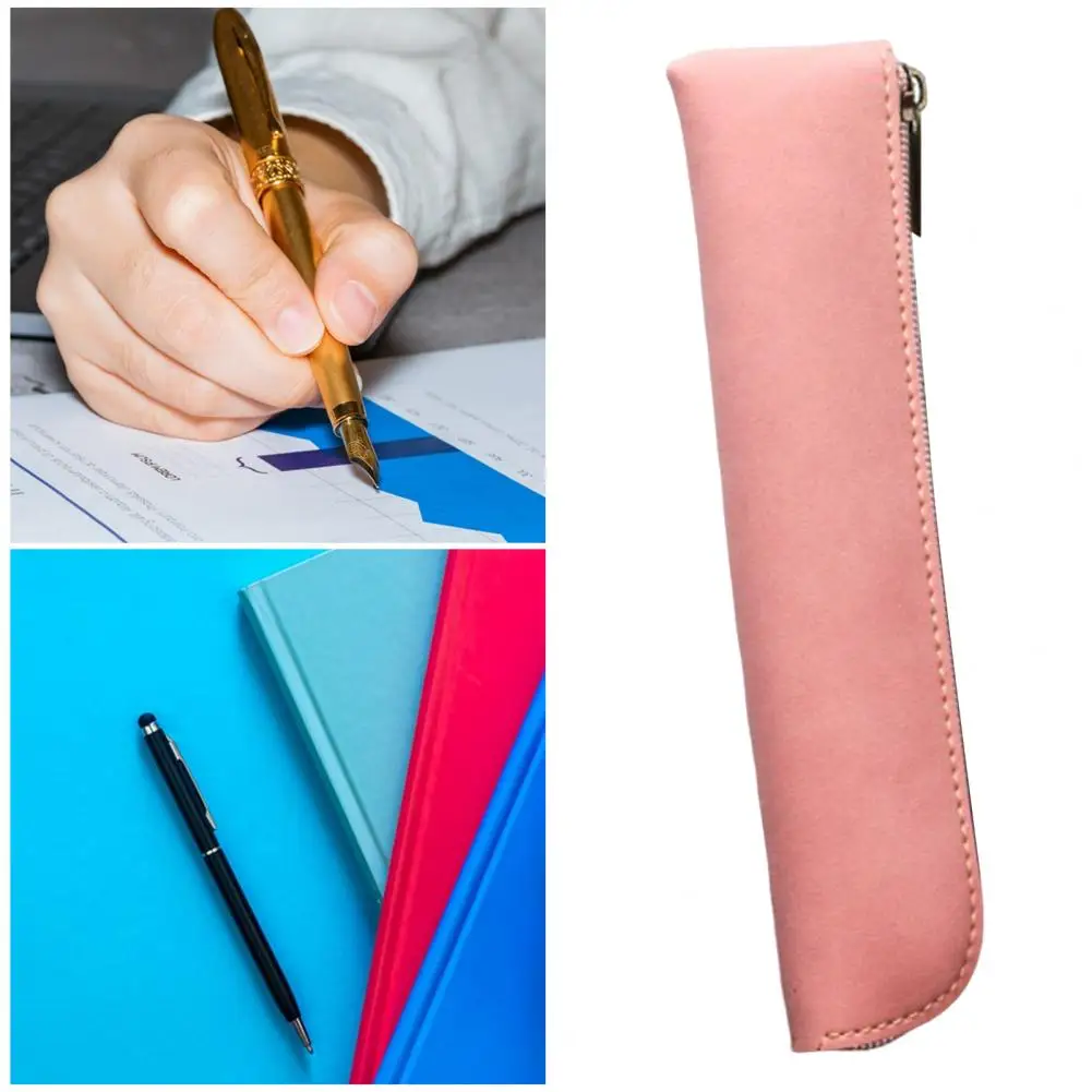 

Easy Opening Closing Pencil Case Pencil Bag Versatile Faux Leather Pencil Holder Retro Style Zipper for Students for Office