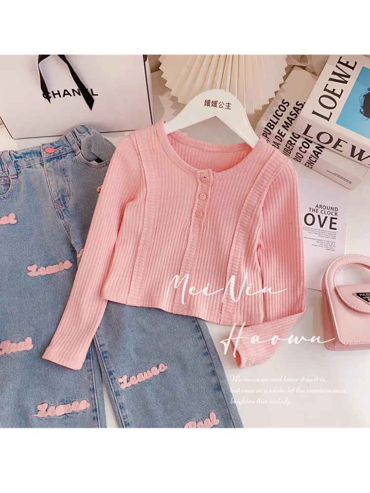 4-12 Jahre Teenger Mädchen Kleidung Set Herbst Mode Kurzhemd Brief Jeans 2 Stück Anzug für Mädchen Kinder Geburtstags geschenk – Detail 9