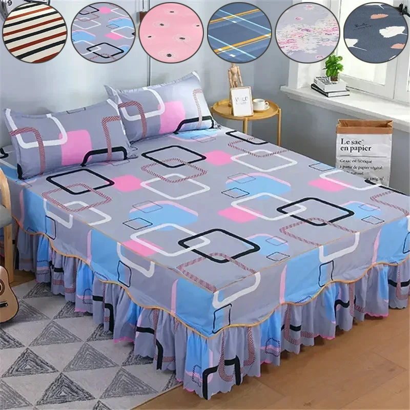 3PCS/set Modern Printed Bedspread Cool Bed Skirt Machine Washable Sheets Bed with Elastic Bedspreads Sheets Dust Cover Bedding