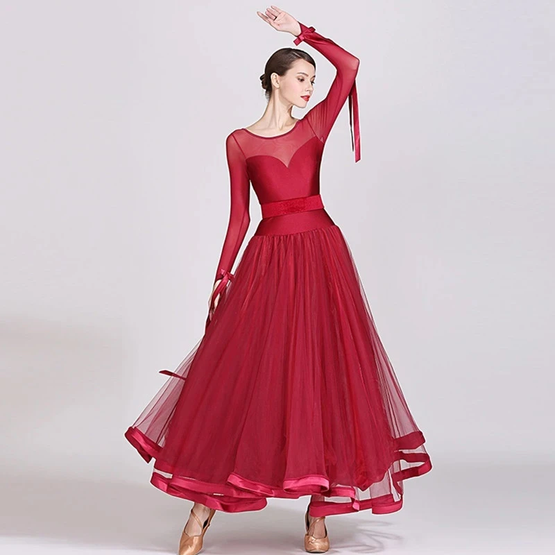 

Bow Belt Flying Yarn Standard Ballroom Dress For Women Viennese Waltz Dress Tango Costumes Ballroom Gown Dance Wear